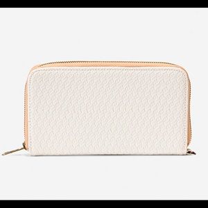 All About the Benjamin’s wallet in White Basketweave w/ matching Camel Wristlet